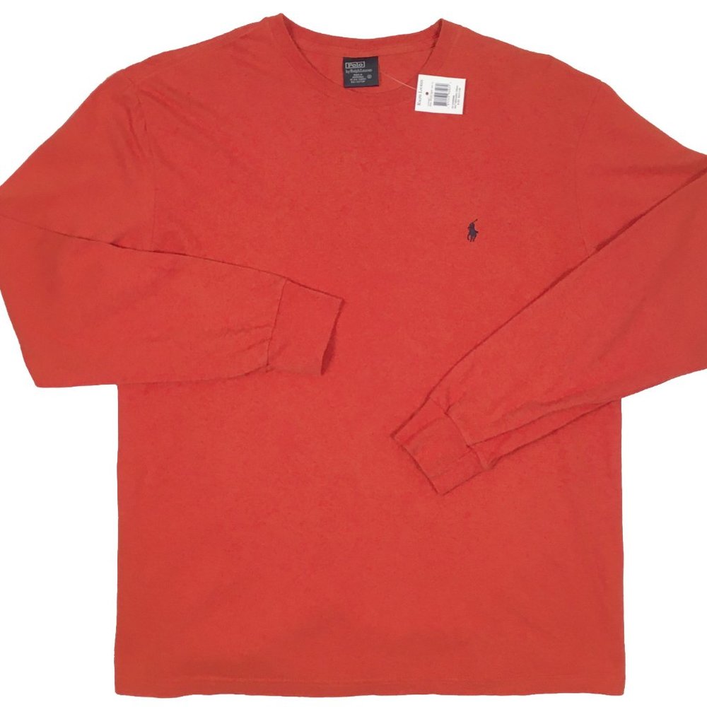 NEW Vintage Polo Ralph Lauren Long Sleeve T Shirt! XL Orange Navy Polo Player